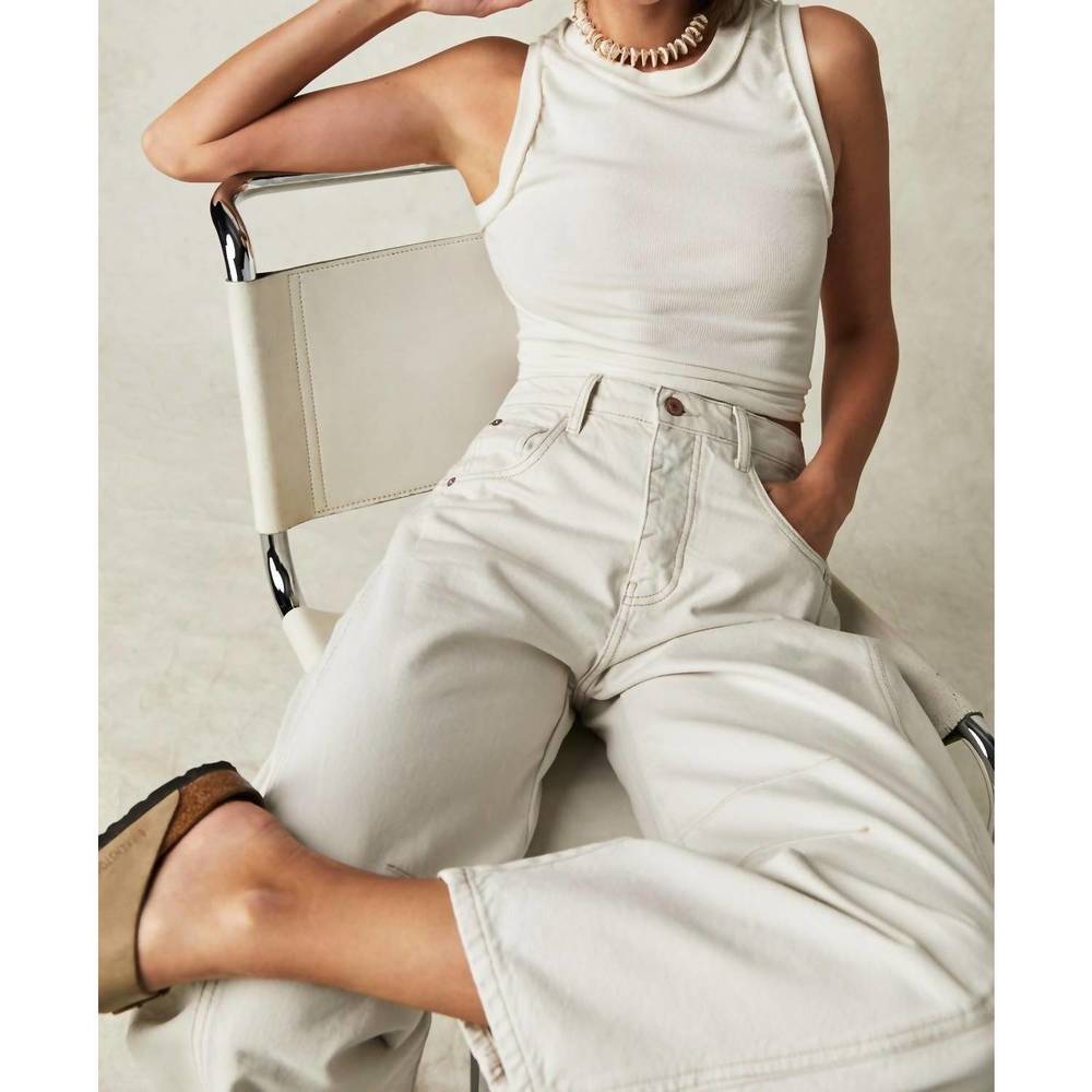 Free People Wide Leg Flare Jeans in Off-White/Cream - Picture 4 of 4